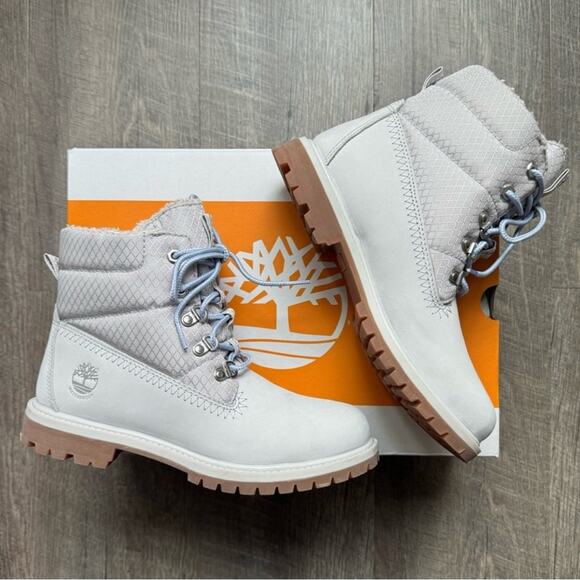 Timberland Puffer Boot in Light Grey Nubuck Blue Size 8.5 NWT - Picture 3 of 12